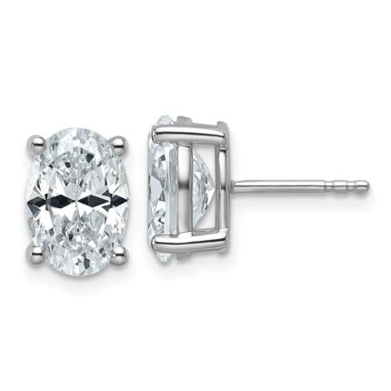 14k White Gold 4 carat Lab Grown Diamond VS/SI+ G+ Complete Oval Four Prong Stud Earrings
