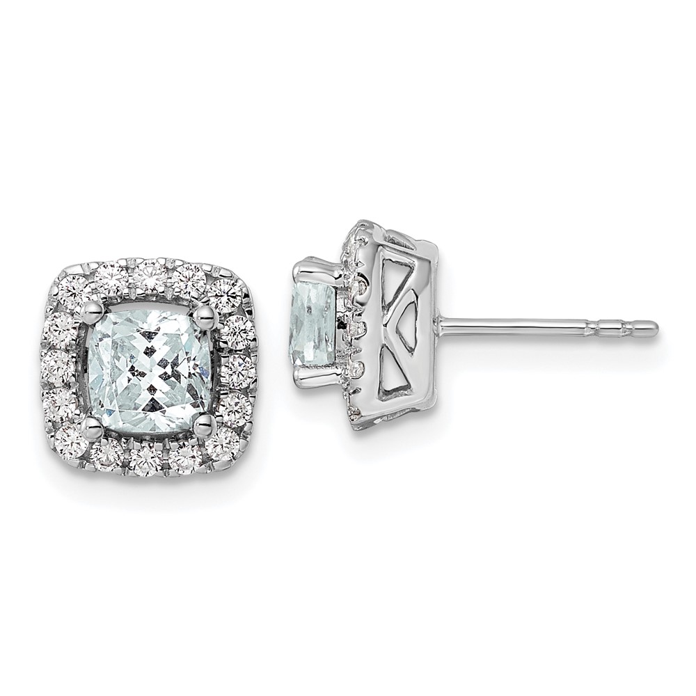 EM9037-AQ-038-WAA.jpg 14k White Gold 3/8 carat Lab Grown Diamond VS/SI+ G+ March Birthstone Aquamarine Halo Post Earrings - Image 1