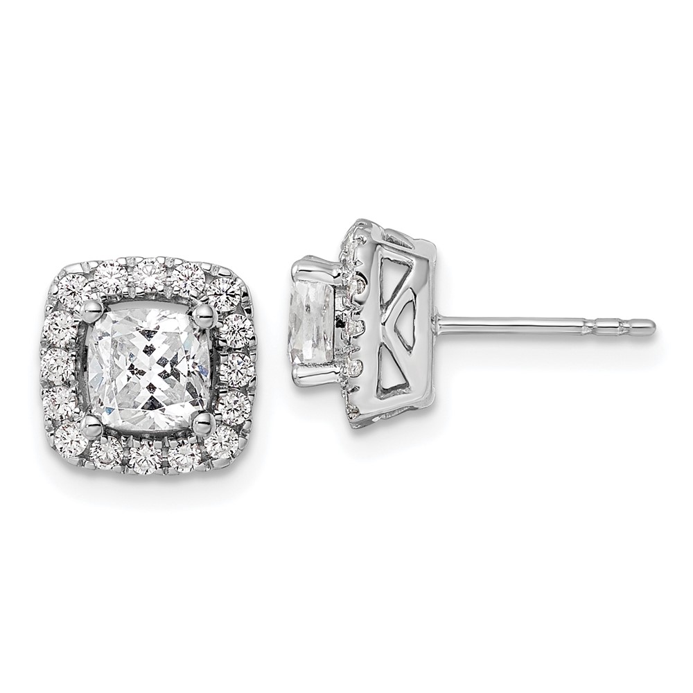 EM9037-WS-038-WAA.jpg 14k White Gold 3/8 carat Lab Grown Diamond VS/SI+ G+ April Birthstone White Sapphire Halo Post Earrings - Image 1