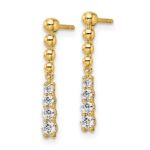 14k 1/3 carat Lab Grown Diamond VS/SI+ G+ Beaded Bar Dangle Post Earrings - Image 2