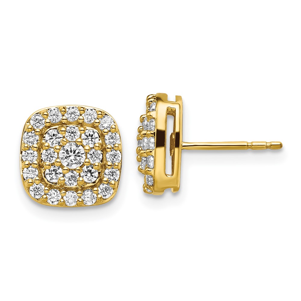 EM9127-088-YAA.jpg 14k 7/8 carat Lab Grown Diamond VS/SI+ G+ Complete Square Halo Post Earrings - Image 1