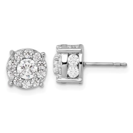 14k White Gold 2 carat Lab Grown Diamond VS/SI+ G+ Complete Round Fashion Halo Post Earrings