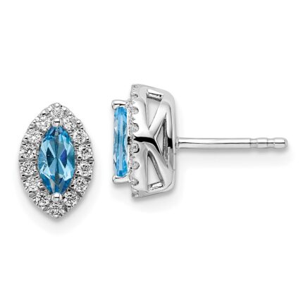 14k White Gold 1/5 carat Lab Grown Diamond VS/SI+ G+ and Blue Topaz December Birthstone Post Earrings