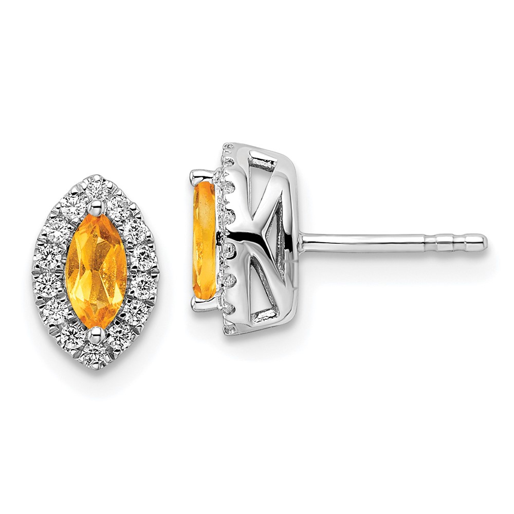 EM9354-CI-020-WAA.jpg 14k White Gold 1/5 carat Lab Grown Diamond VS/SI+ G+ and Citrine November Birthstone Post Earrings - Image 1