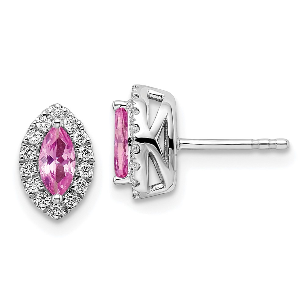 EM9354-CPS-020-WAA.jpg 14k White Gold 1/5 carat Lab Grown Diamond VS/SI+ G+ and Lab Created Pink Sapphire October Birthstone Post Earrings - Image 1