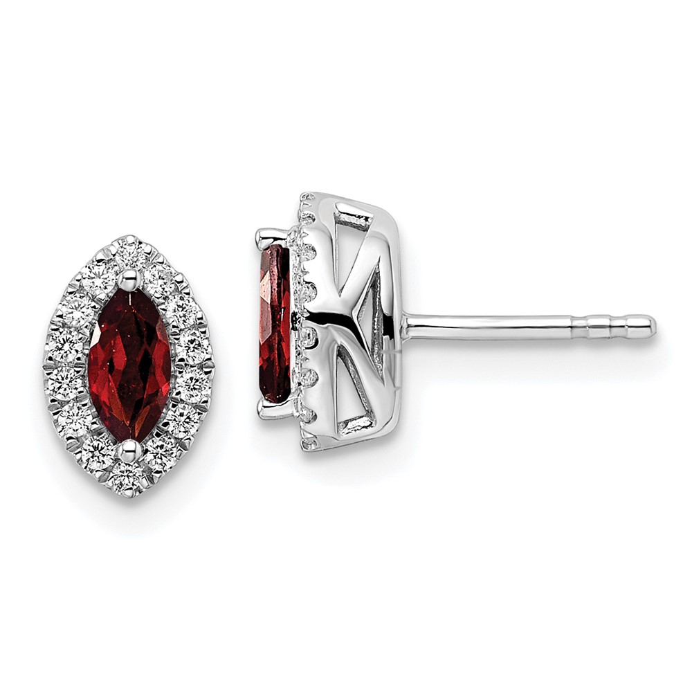 EM9354-GA-020-WAA.jpg 14k White Gold 1/5 carat Lab Grown Diamond VS/SI+ G+ and Garnet January Birthstone Post Earrings - Image 1