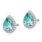 Pure Serenity 14k White Gold 1/6 carat Lab Grown Diamond VS/SI+ G+ and Lab Created Paraiba Pear Post Earrings - Image 2