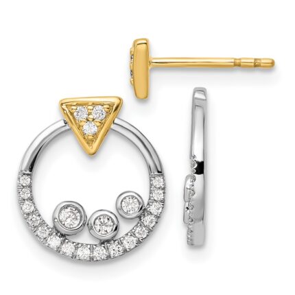 14k Two Tone 1/4 carat Lab Grown Diamond VS/SI+ G+ Complete Triangle Post Earrings with Circle Dangle Earring Jacket