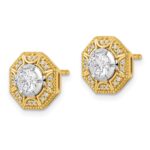 14k Two Tone 3/4 carat Lab Grown Diamond VS/SI+ G+ Octogon Halo Post Earrings - Image 2