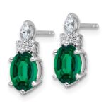 14K White Gold Diamond and 7x5 Oval May/Lab Created Emerald Post Earrings - Image 2