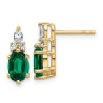 14k Diamond and 7x5 Oval May/Lab Created Emerald Post Earrings