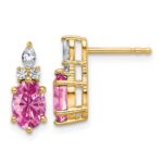 14k Diamond and 7x5 Oval October/Lab Created Pink Sapphire Post Earrings