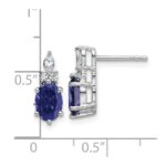14K White Gold Diamond and 7x5 Oval September/Lab Created Sapphire Post Earrings - Image 3