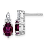 14K White Gold Diamond and 7x5 Oval June/Rhodolite Garnet Post Earrings