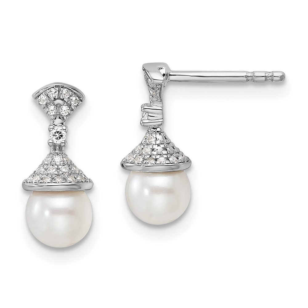 EM9988-014-WAA.jpg 14K White Gold Polished 1/8 carat Diamond and White Freshwater Cultured Pearl Drop Post Earrings - Image 1