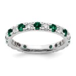 14k White Gold 7/8 carat Lab Grown Diamond VS/SI+ G+ and Lab Created Emerald Size 9 Eternity Band