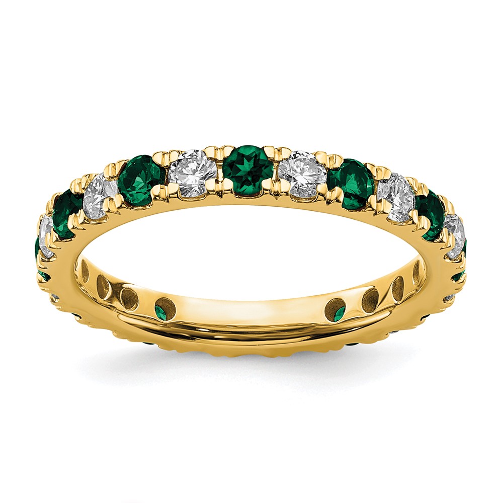 ET0048-CEM-070-7YAA.jpg 14k 3/4 carat Lab Grown Diamond VS/SI+ G+ and Lab Created Emerald Size 4.5 Eternity Band - Image 1