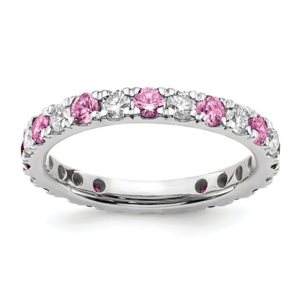 14k White Gold 3/8 carat Lab Grown Diamond VS/SI+ G+ and Lab Created Pink Sapphire Size 5 Eternity Band
