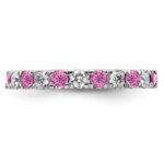 14k White Gold 3/4 carat Lab Grown Diamond VS/SI+ G+ and Lab Created Pink Sapphire Size 4 Eternity Band - Image 3