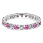 14k White Gold 3/4 carat Lab Grown Diamond VS/SI+ G+ and Lab Created Pink Sapphire Size 4 Eternity Band - Image 4