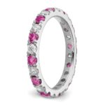 14k White Gold 3/4 carat Lab Grown Diamond VS/SI+ G+ and Lab Created Pink Sapphire Size 7 Eternity Band - Image 5