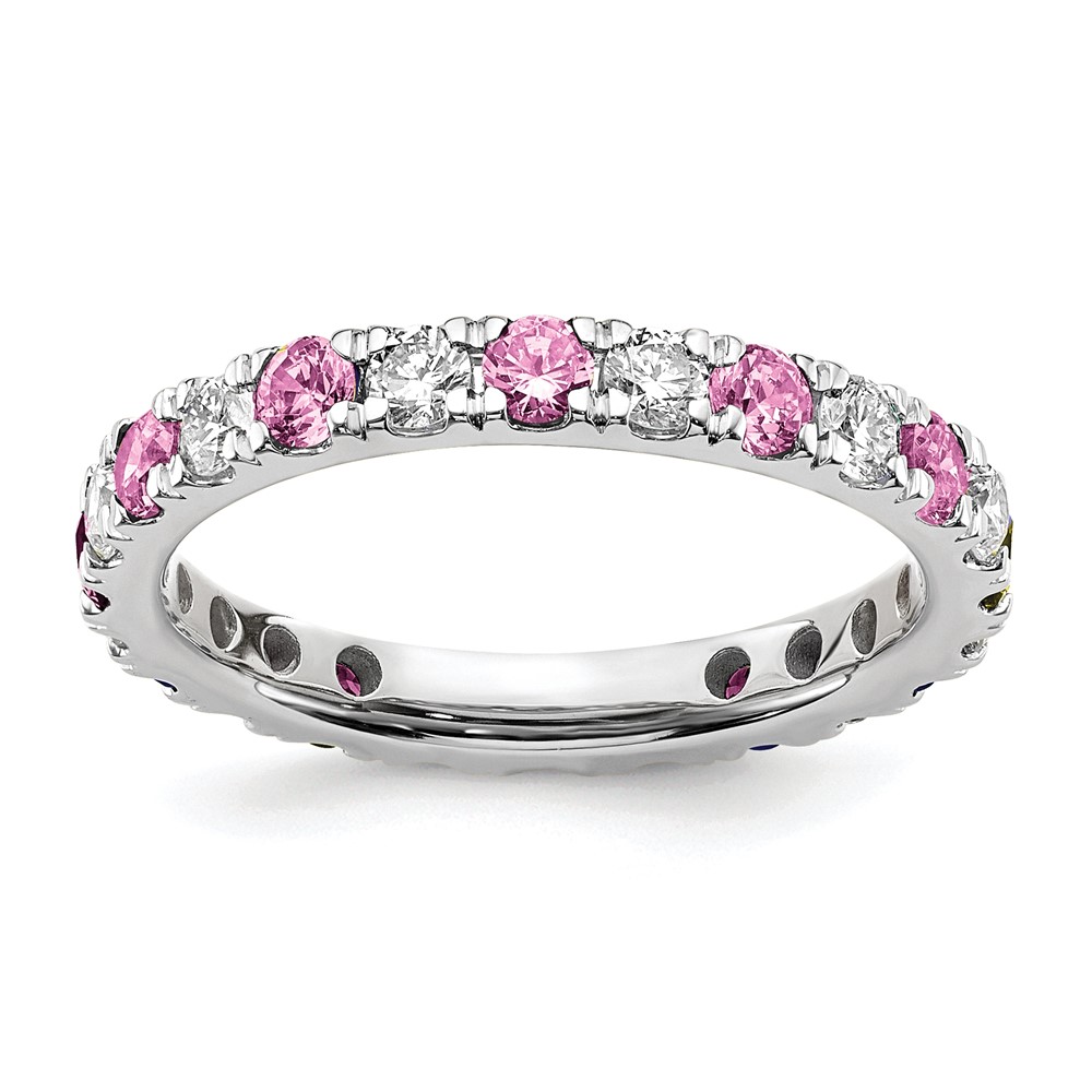 ET0048-CPS-070-7WAA.jpg 14k White Gold 3/4 carat Lab Grown Diamond VS/SI+ G+ and Lab Created Pink Sapphire Size 4.5 Eternity Band - Image 1