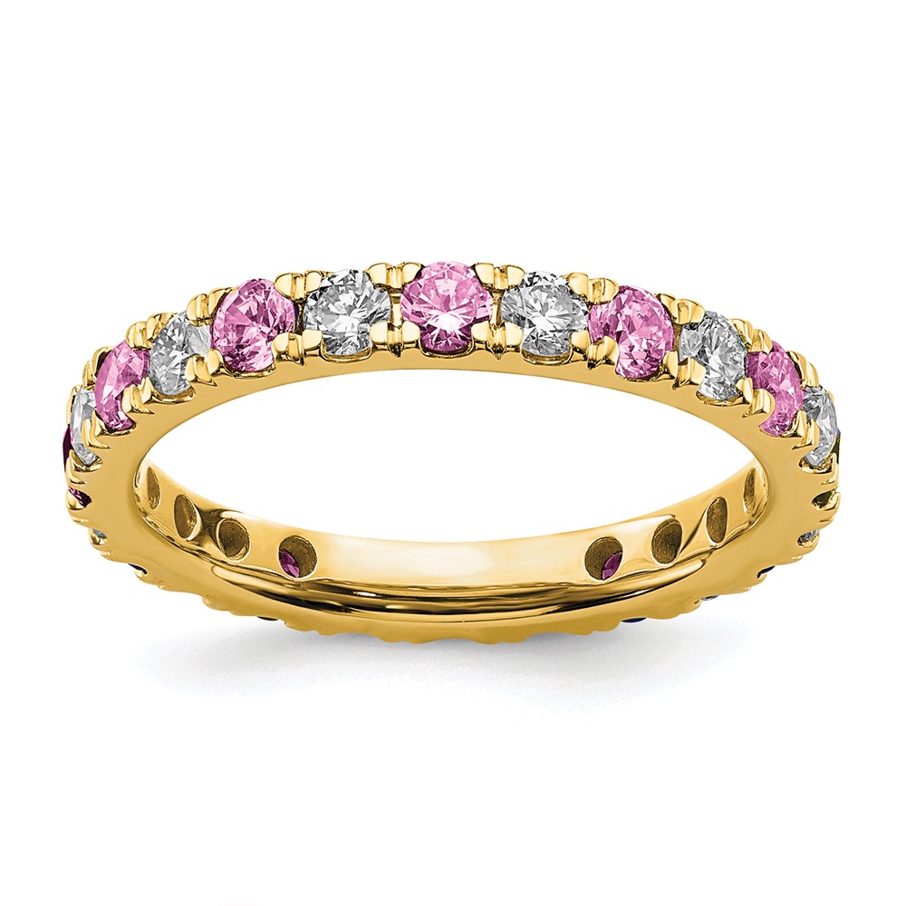 ET0048-CPS-070-7YAA-13.jpg 14k 3/4 carat Lab Grown Diamond VS/SI+ G+ and Lab Created Pink Sapphire Size 7 Eternity Band - Image 1