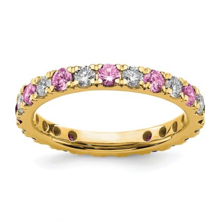 14k 3/4 carat Lab Grown Diamond VS/SI+ G+ and Lab Created Pink Sapphire Size 5.5 Eternity Band
