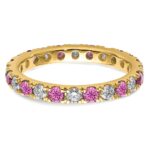 14k 3/4 carat Lab Grown Diamond VS/SI+ G+ and Lab Created Pink Sapphire Size 7 Eternity Band - Image 4