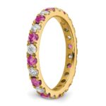14k 3/4 carat Lab Grown Diamond VS/SI+ G+ and Lab Created Pink Sapphire Size 6 Eternity Band - Image 5