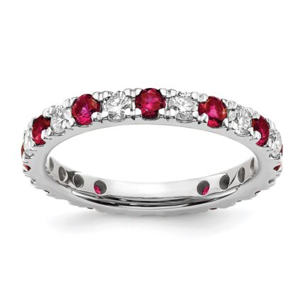 14k White Gold 3/8 carat Lab Grown Diamond VS/SI+ G+ and Lab Created Ruby Size 5 Eternity Band