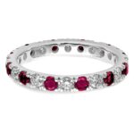 14k White Gold 3/4 carat Lab Grown Diamond VS/SI+ G+ and Lab Created Ruby Size 6 Eternity Band - Image 4