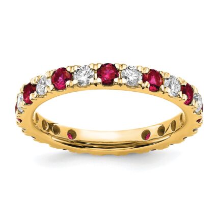 14k 3/4 carat Lab Grown Diamond VS/SI+ G+ and Lab Created Ruby Size 7.5 Eternity Band