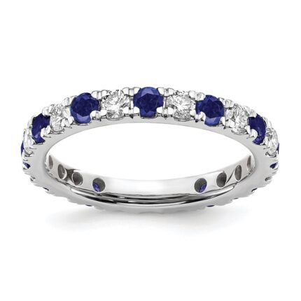 14k White Gold 3/4 carat Lab Grown Diamond VS/SI+ G+ and Lab Created Blue Sapphire Size 6.5 Eternity Band