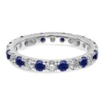 14k White Gold 3/4 carat Lab Grown Diamond VS/SI+ G+ and Lab Created Blue Sapphire Size 4.5 Eternity Band - Image 4