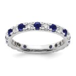 14k White Gold 3/4 carat Lab Grown Diamond VS/SI+ G+ and Lab Created Blue Sapphire Size 7.5 Eternity Band