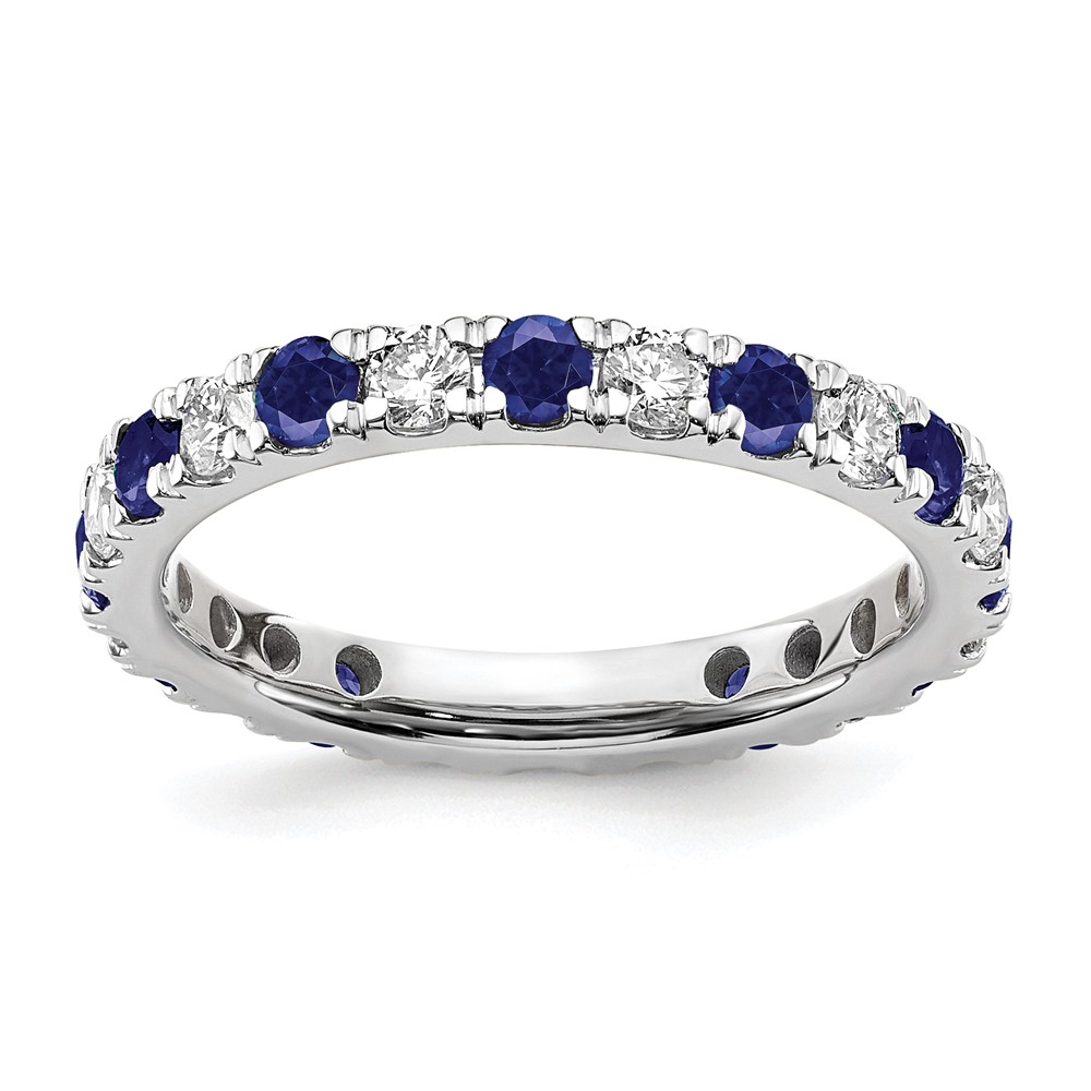 ET0048-CSA-070-7WAA-7.jpg 14k White Gold 3/4 carat Lab Grown Diamond VS/SI+ G+ and Lab Created Blue Sapphire Size 7.5 Eternity Band - Image 1