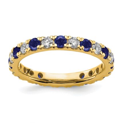 14k 3/8 carat Lab Grown Diamond VS/SI+ G+ and Lab Created Blue Sapphire Size 5 Eternity Band