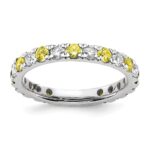 14k White Gold 3/4 carat Lab Grown Diamond VS/SI+ G+ and Lab Created Yellow Sapphire Size 7 Eternity Band