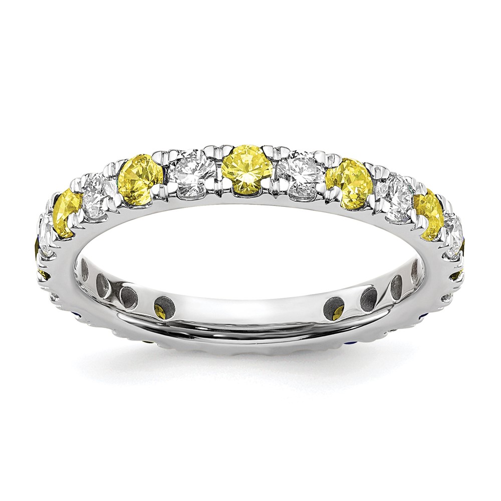 ET0048-CYS-070-7WAA-7.jpg 14k White Gold 3/8 carat Lab Grown Diamond VS/SI+ G+ and Lab Created Yellow Sapphire Size 5 Eternity Band - Image 1