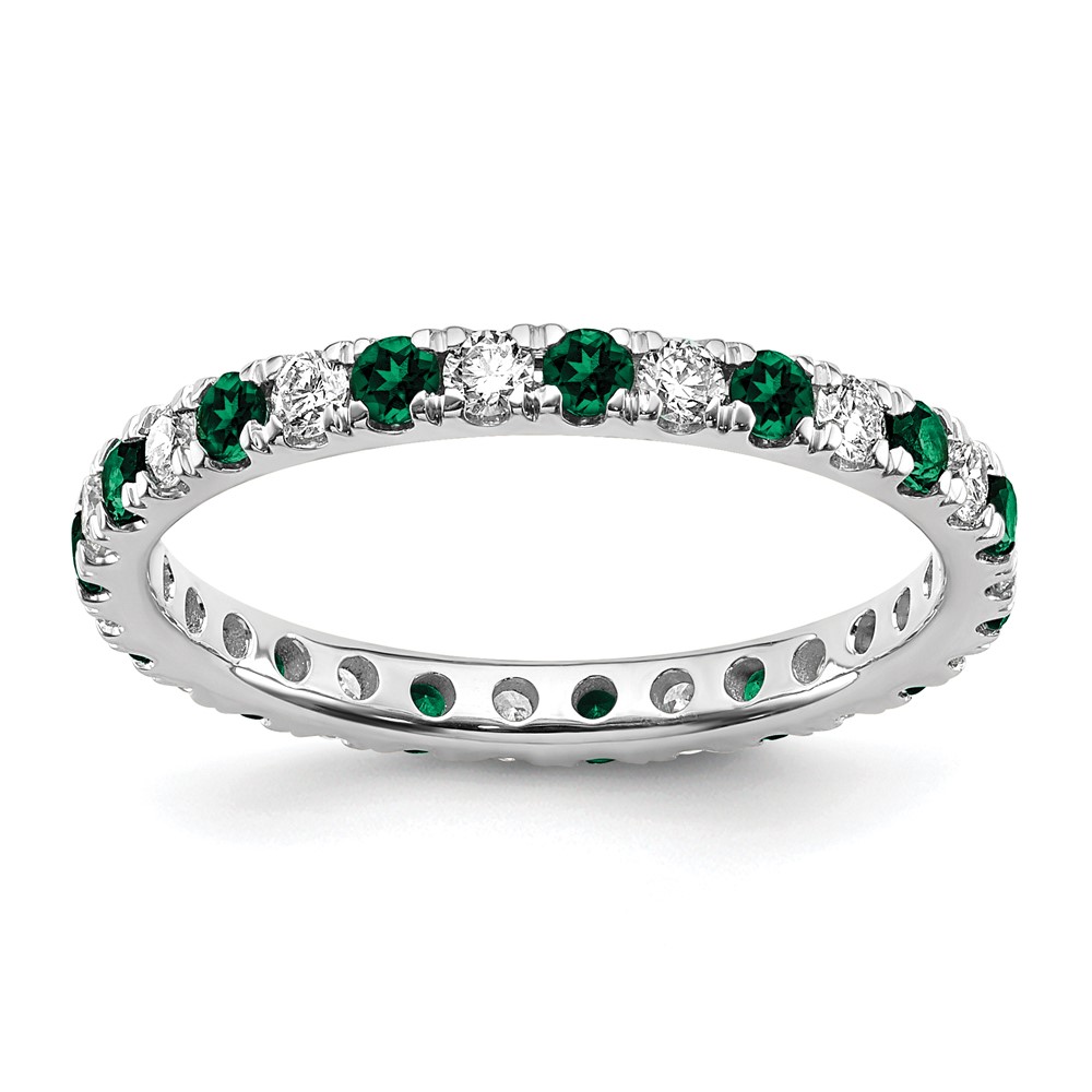 ET0049-CEM-050-7WAA-10.jpg 14k White Gold 1/2 carat Lab Grown Diamond VS/SI+ G+ and Lab Created Emerald Size 9 Eternity Band - Image 1