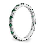 14k White Gold 3/8 carat Lab Grown Diamond VS/SI+ G+ and Lab Created Emerald Size 5 Eternity Band - Image 4