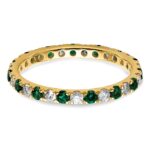 14k 3/8 carat Lab Grown Diamond VS/SI+ G+ and Lab Created Emerald Size 4 Eternity Band - Image 3