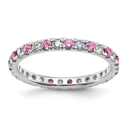 14k White Gold 3/8 carat Lab Grown Diamond VS/SI+ G+ and Lab Created Pink Sapphire Size 4 Eternity Band