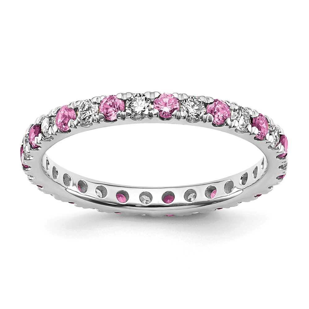 ET0049-CPS-050-7WAA-4.jpg 14k White Gold 1/2 carat Lab Grown Diamond VS/SI+ G+ and Lab Created Pink Sapphire Size 6 Eternity Band - Image 1