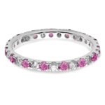14k White Gold 1/2 carat Lab Grown Diamond VS/SI+ G+ and Lab Created Pink Sapphire Size 7 Eternity Band - Image 3