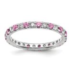 14k White Gold 1/2 carat Lab Grown Diamond VS/SI+ G+ and Lab Created Pink Sapphire Comp Eternity Bandd