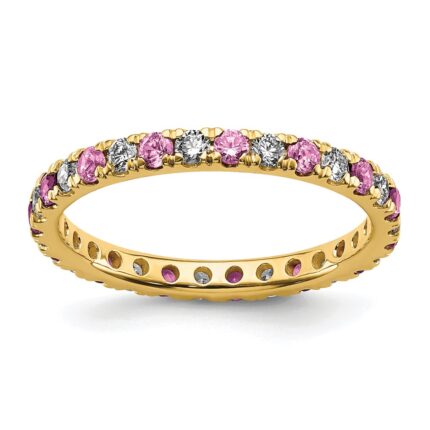 14k 1/2 carat Lab Grown Diamond VS/SI+ G+ and Lab Created Pink Sapphire Size 5.5 Eternity Band