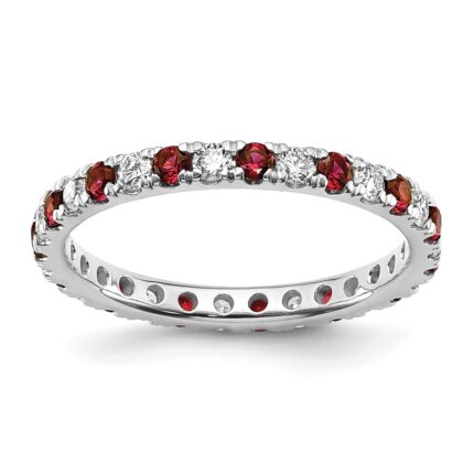 14k White Gold 1/2 carat Lab Grown Diamond VS/SI+ G+ and Lab Created Ruby Size 5.5 Eternity Band