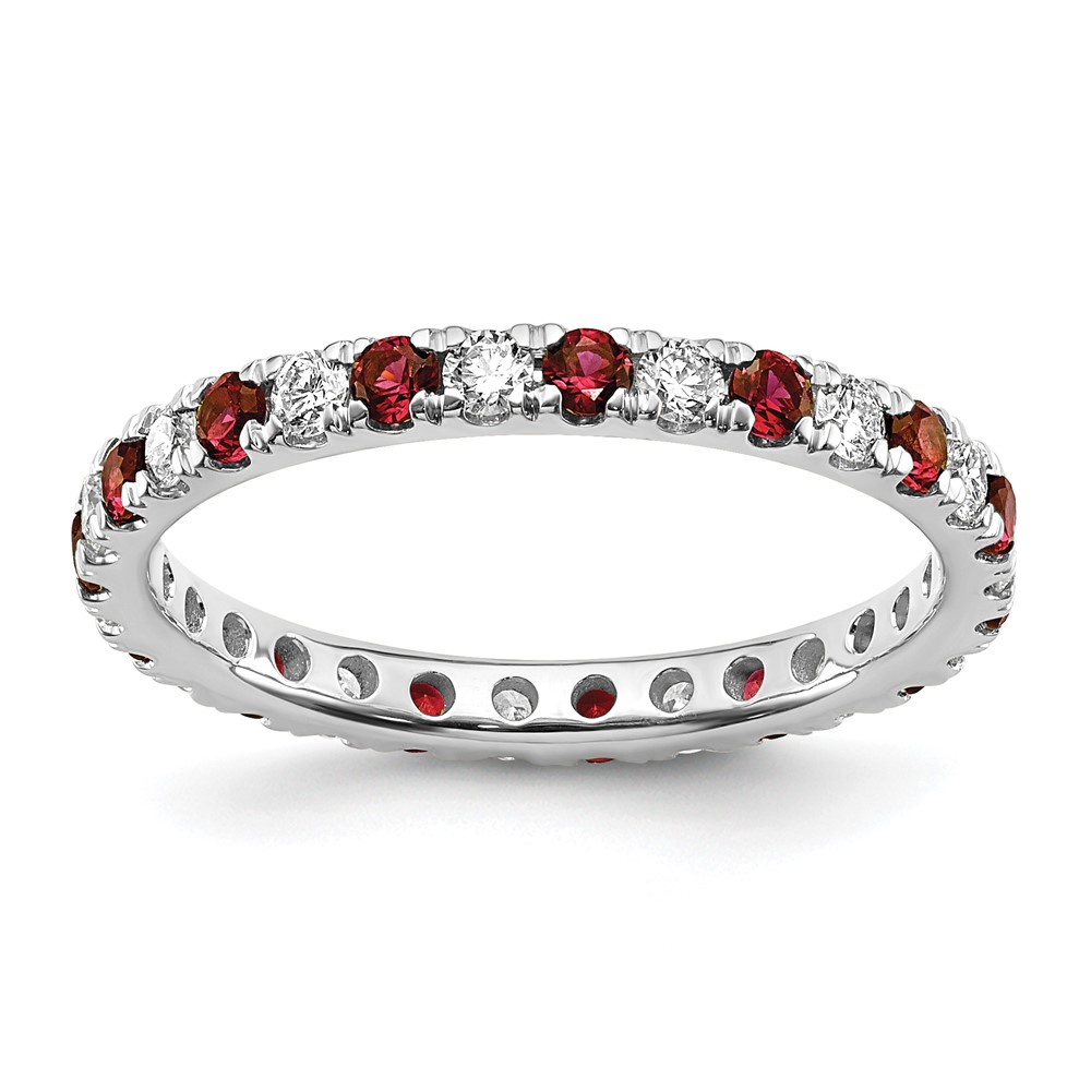 ET0049-CRU-050-7WAA-10.jpg 14k White Gold 1/2 carat Lab Grown Diamond VS/SI+ G+ and Lab Created Ruby Size 7 Eternity Band - Image 1